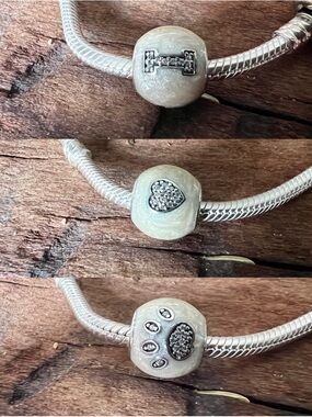 Authentic Pandora Charm I Love Pets White Enamel Pave Cz Heart Paw Dog Pet Bone
